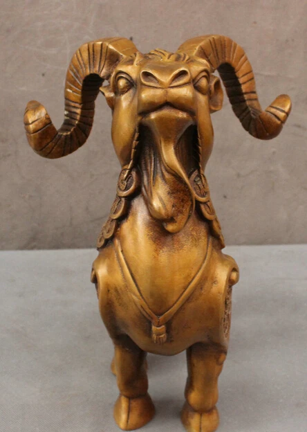 

bi002244 12" Folk Chinese Year Zodiac Bronze Animals Wealth Coin Run Fu Sheep Goat Statue