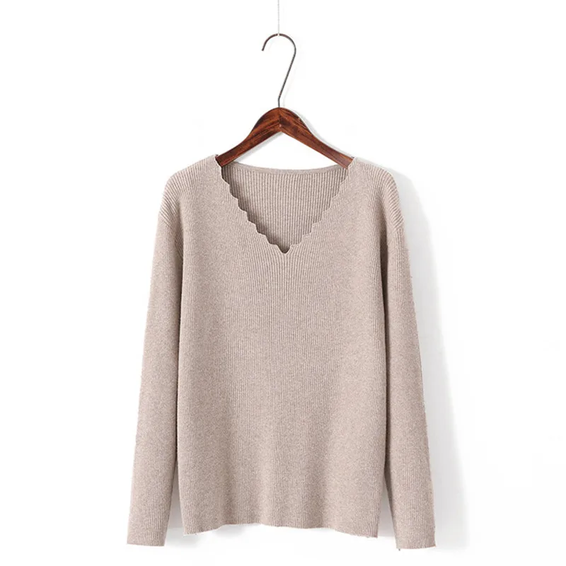 Fashion Large size Knit Sweater Women Autumn Winter Bottoming Pullovers Female Long sleeve V-neck Loose Elasticity Sweaters G233 | Женская