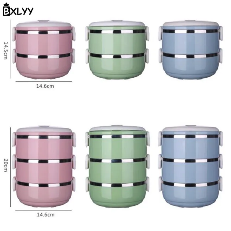 BXLYY Nordic Color Round Stainless Steel Insulated Lunch Box Food Children Portable Picnic School New Year.7 | Дом и сад