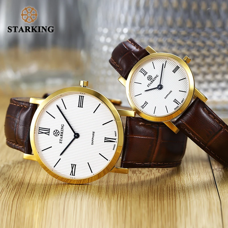 STARKING мужские и женские наручные часы ультратонкие кварцевые 6 мм с сапфировым