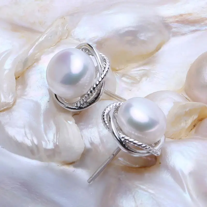 FENASY, серьги с натуральным жемчугом, 925 пробы, серебряные серьги-гвоздики для женщин, дизайнерские вечерние ювелирные изделия