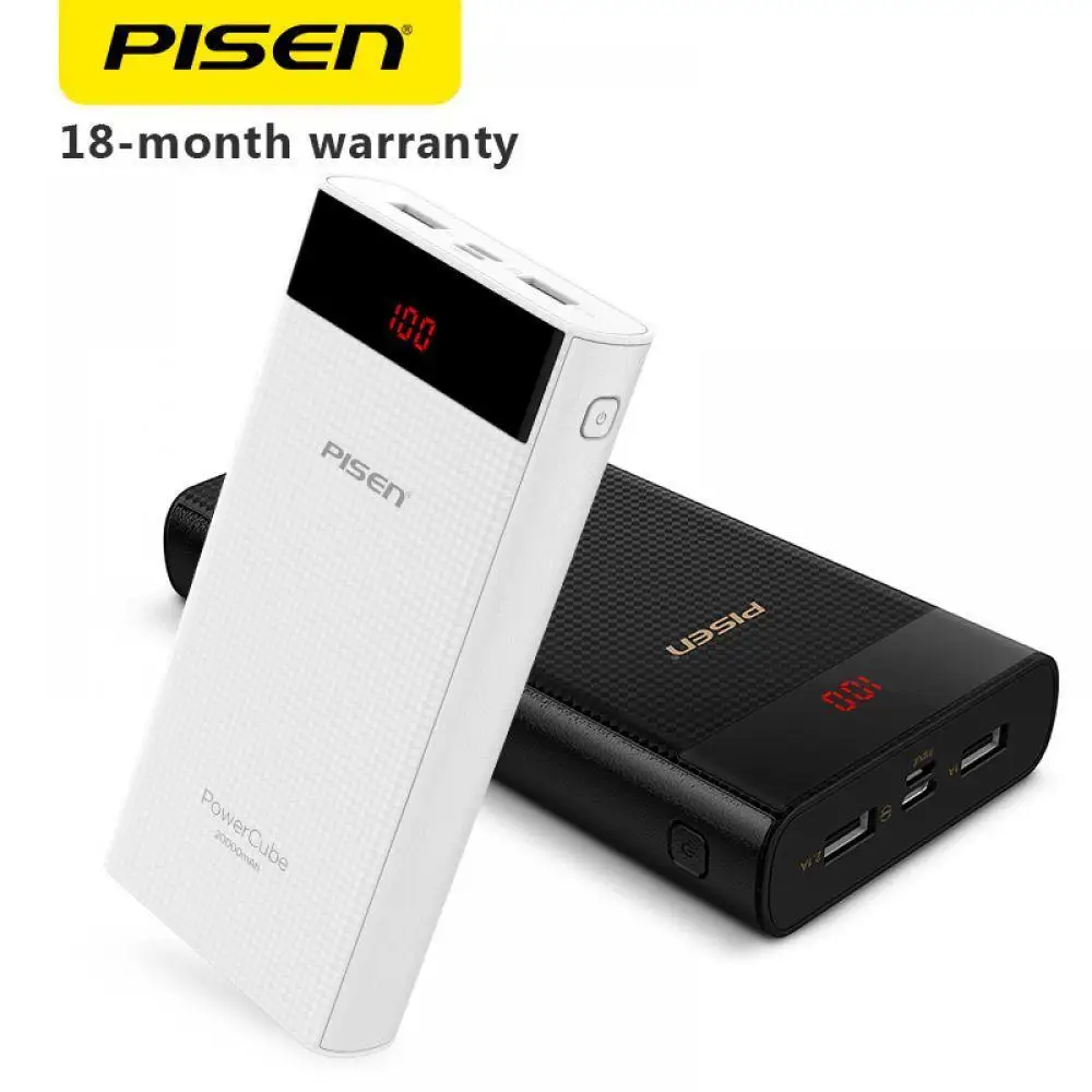 PISEN LED 20000 мАч Power Bank Type C Micro USB внешний аккумулятор для телефона Быстрая зарядка