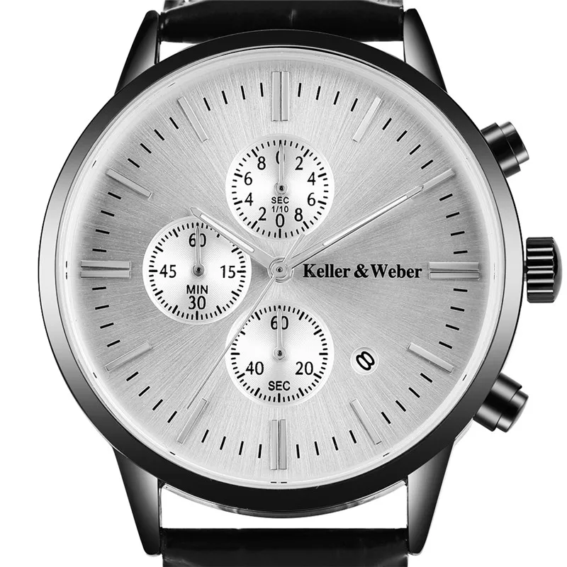 Keller& Weber мужские наручные часы из натуральной кожи ремешок 30 м водостойкий хронограф кварцевые часы подарок