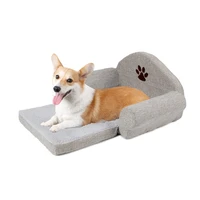 soft warm fashion dog bed pet soft cushion kennel cute paw design pet sofa gray color puppy collapsible bed
