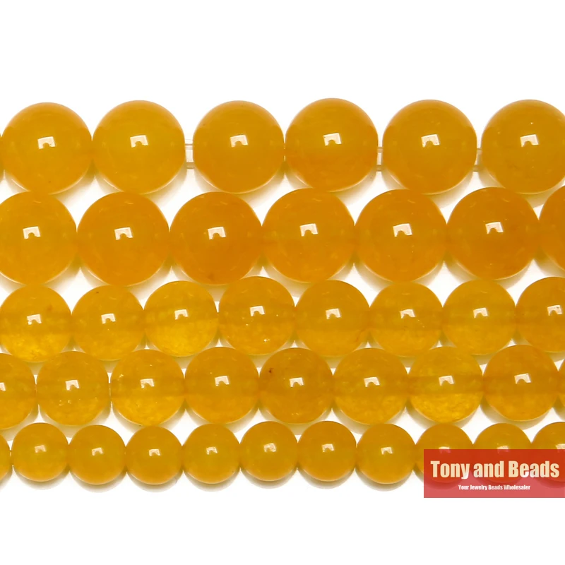 Smooth Natural Stone Yellow Chalcedony Jade Loose Beads 6 8 10 MM Pick Size