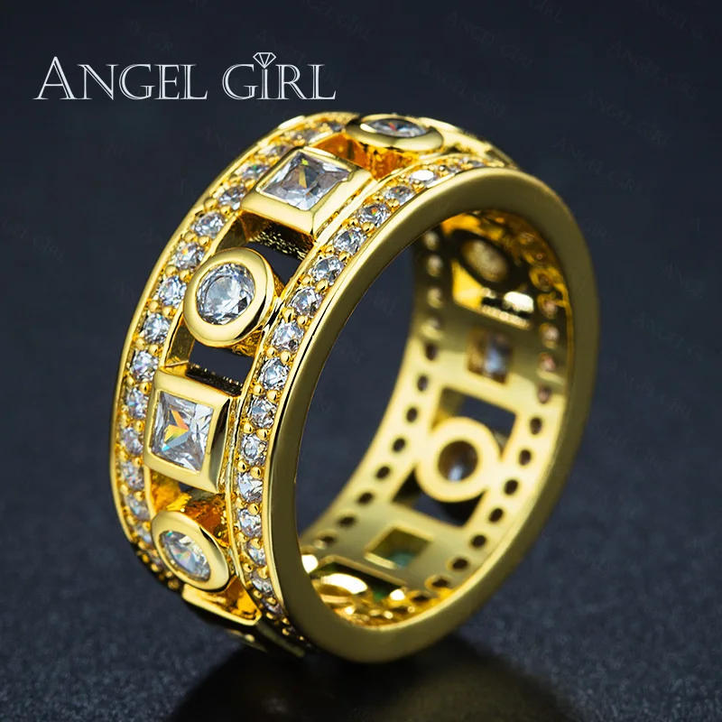 Angel Girl 2018 простой геометрический дизайн проложили CZ обручальные кольца