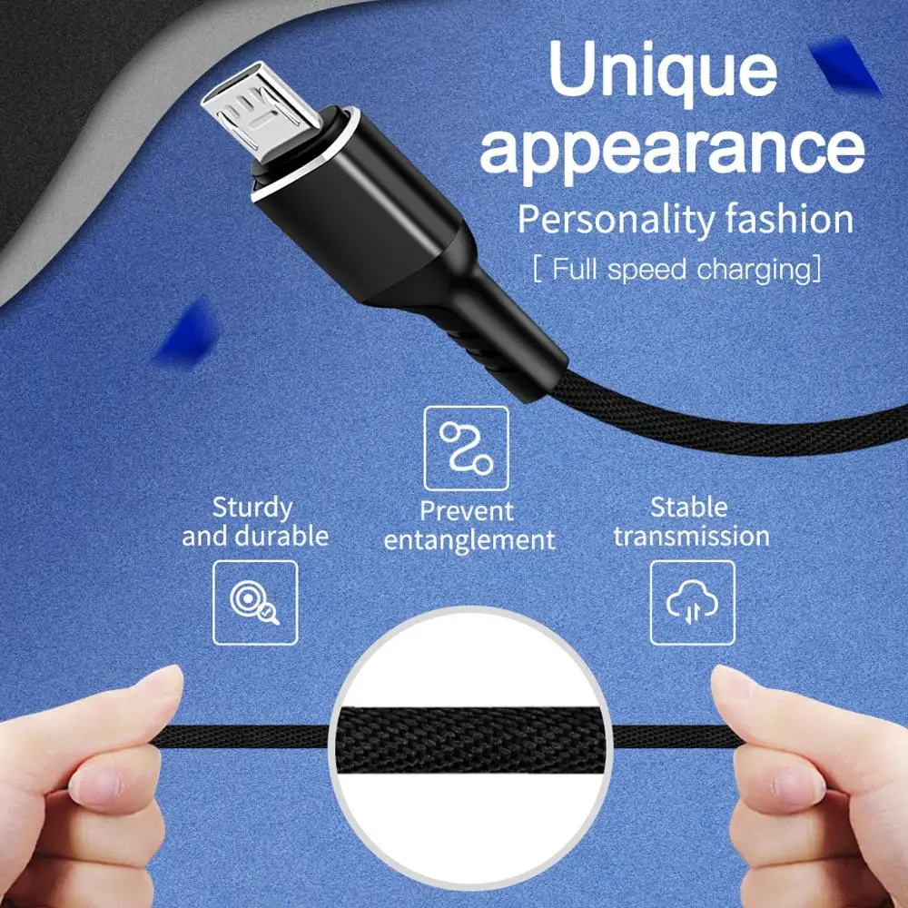 GUUGEI Micro USB кабель Quick Charge 3A Micro адаптер USB Android кабель прочный тканевый плетеный шнур для передачи данных мягкий провод Быстрая зарядка