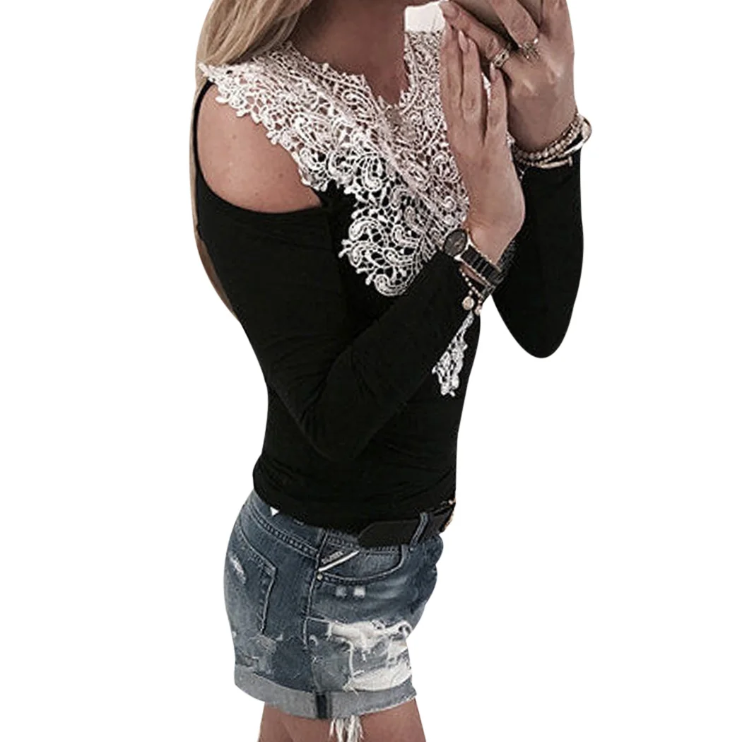 Модные блузки с длинными рукавами рубашки цветочным принтом Кружевная туника