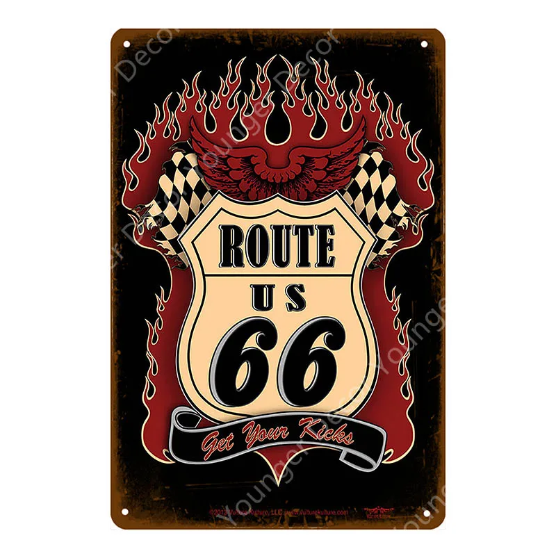 YD2493E US Route 66 Vintage Metal Tin Signs American Road Car Motorcycles Plate Wall Poster Pub Bar Club Home Decor Garage Decoration - Цвет: YD2493E