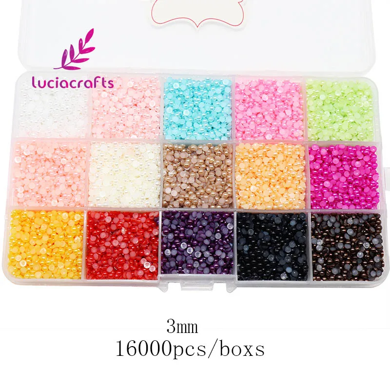 3mm 16000pcs Lucia crafts смешанных 15 видов цветов с коробок полукруглые разноцветные плоские с одной стороны перламутровые Стразы 3/4/5/6 мм Flatback украшения декоративными камнями, ногти "сделай сам", одежда арт F1108 - Цвет: 3mm 16000pcs
