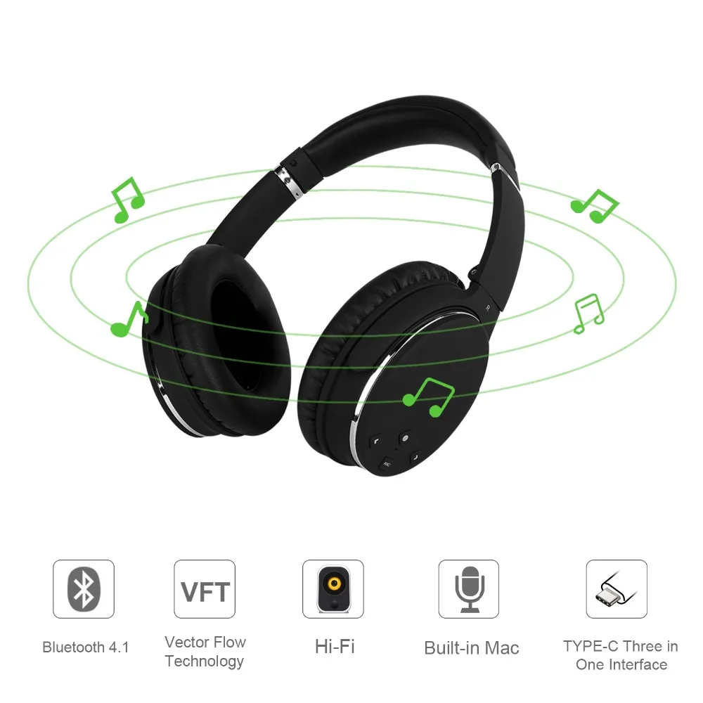 Bluetooth Беспроводные наушники с шумоподавлением Hifi складные ANC Накладные глубокие