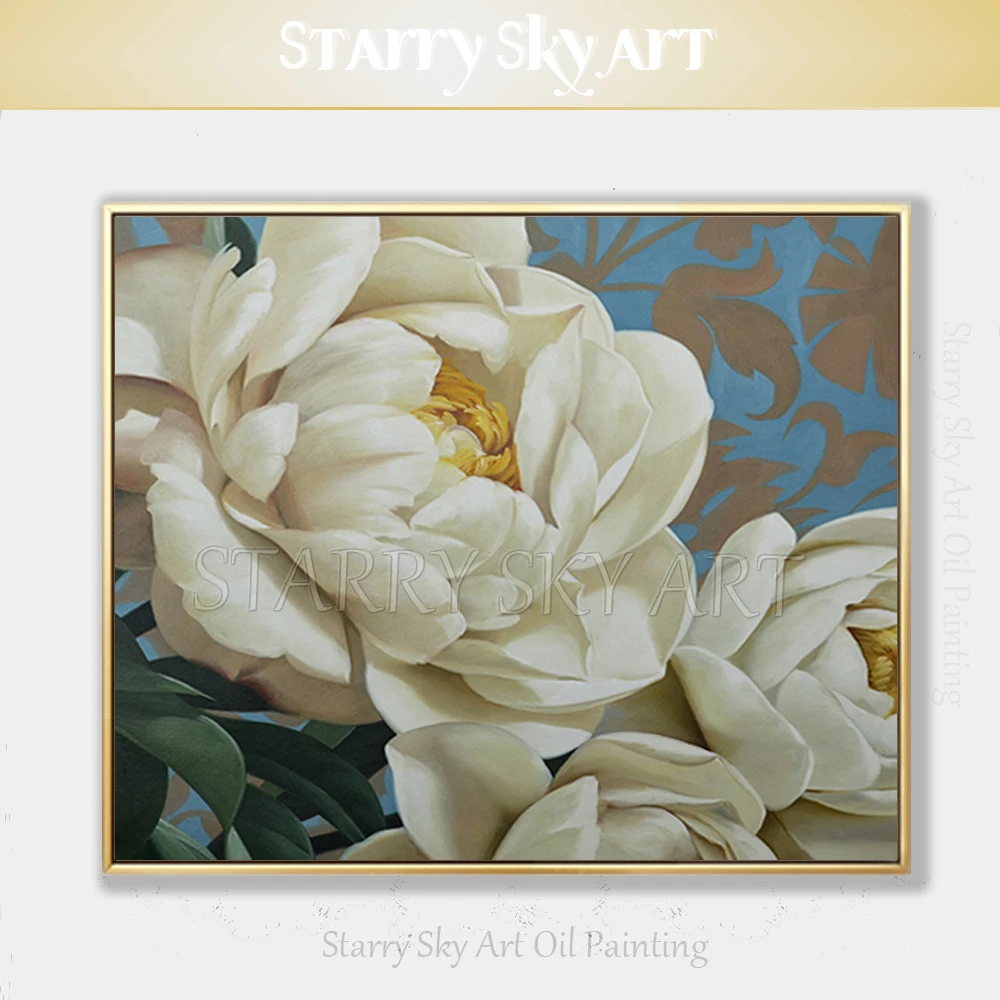 Excellent Artist Hand-painted High Quality Flower Oil Painting on Canvas Beautiful White Flower Oil Painting for Living Room