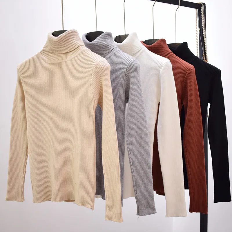 Женский трикотажный пуловер теплый эластичный мягкий с высоким воротником