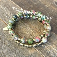 unakite beads beads bracelet 27 beads mala om charm bracelet