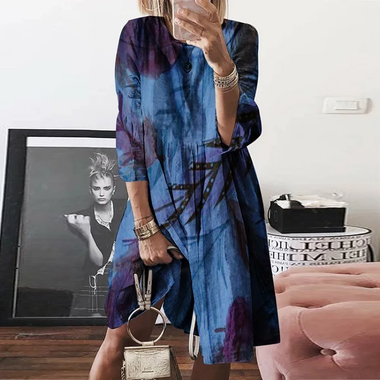 03 Light Blue Lipswag женское Летнее льняное платье с принтом элегантное платье трапециевидной формы с рукавом-бабочкой повседневное пляжное богемное платье с круглым вырезом размера плюс S-5XL - Цвет: 03 Light Blue