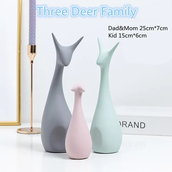 Three Deer Family Скандинавские Ins настольные керамические украшения макароны домашний декор фарфор олень/кошка/кролик/лошадь/ананас/лиса миниатюры свадебные подарки - Цвет: Three Deer Family