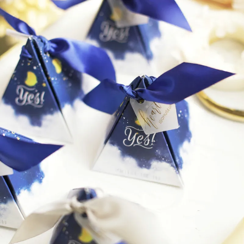 50 шт. новая треугольная пирамида Луна Звезда небо конфетная коробка с синим/серым