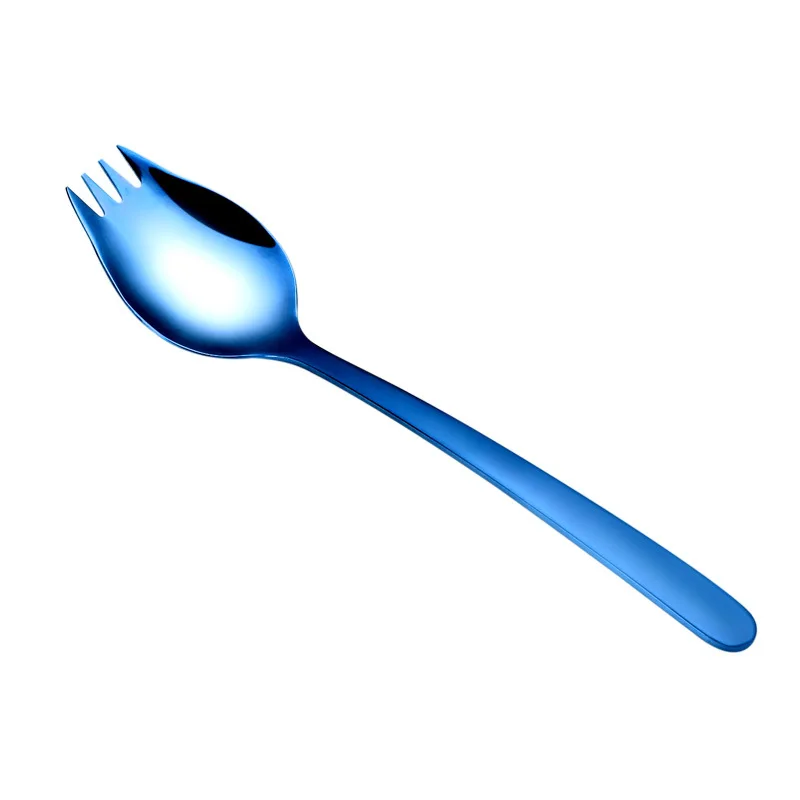 1 шт. многофункциональная ложка для салата Spork из нержавеющей стали 304, вилка с длинной ручкой для пикника, вилки для фруктов, используемая для лапши, столовая посуда - Цвет: blue