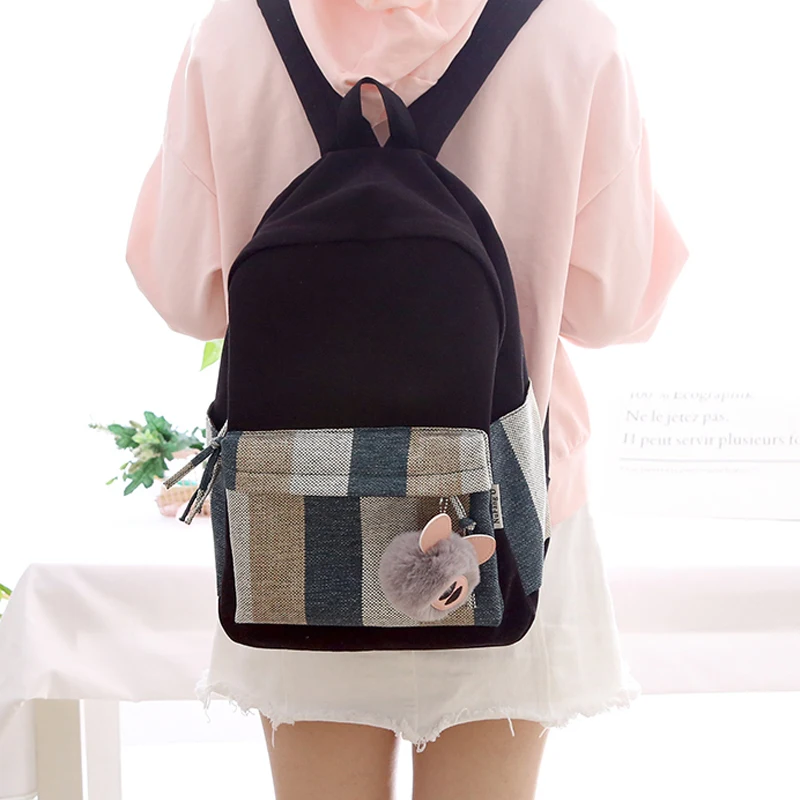 

2020 new design stripes girls canvas backpack women leisure bag teenager school student book bag daily young travel