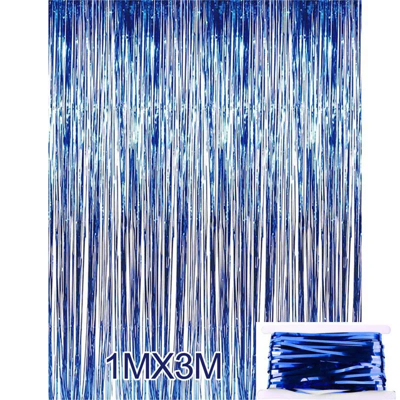 Blue 1x3m FENGRISE, 92*245 см, розовое золото, вечерние украшения, Мерцающая фольга, бахрома, мишура, занавес двери, свадьба, день рождения, фото, фоновые принадлежности - Цвет: Blue 1x3m