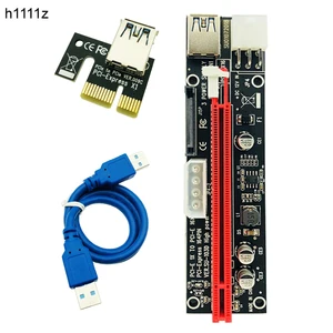 10pcs pci e express riser card 1x to 16x extender adapter usb 3 0 cable led sata 4pin 6pin power connector for btc miner mining free global shipping