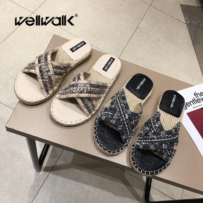 Wellwalk Espadrille шлёпанцы для женщин женская обувь на плоской подошве с перекрестными