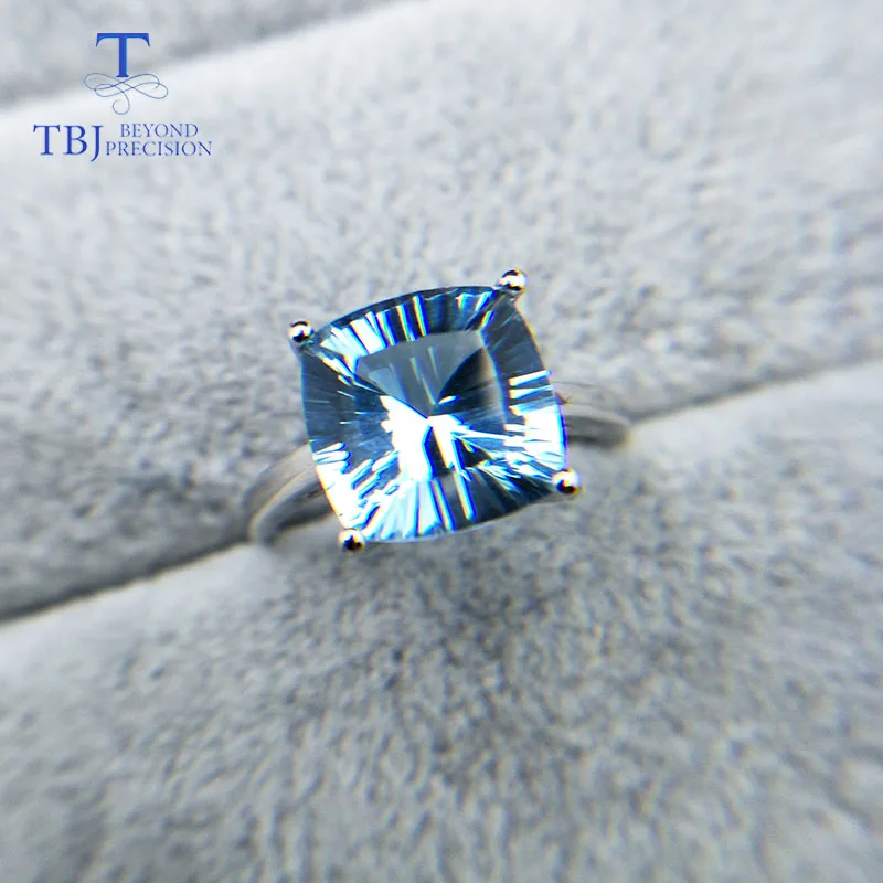 TBJ простой драгоценный камень кольцо с натуральным 5.3ct Подушка бразильское небо