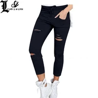 skinny leggings women pants holes destroyed mid calf pencil pants casual trousers black white army green stretch ripped jeans