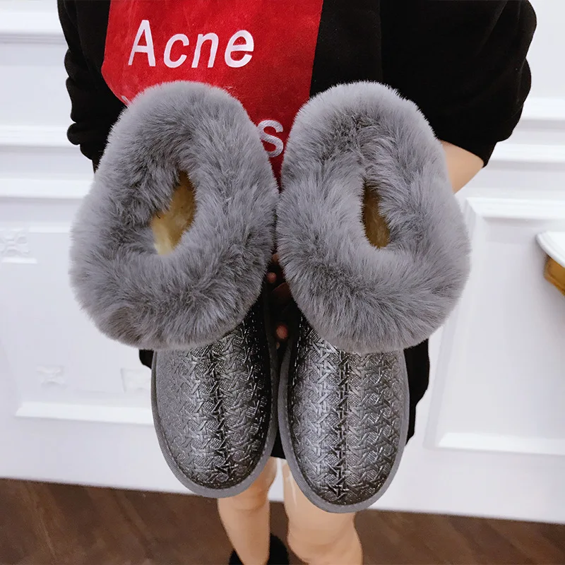 Женские зимние ботинки черные водонепроницаемые с мехом плюшевые теплые зима 2019