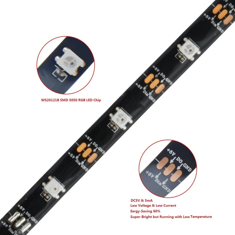 SMD5050 USB WS2812B 1 M RGB Светодиодные ленты света для ТВ фон 30 светодиодный/м гибкий