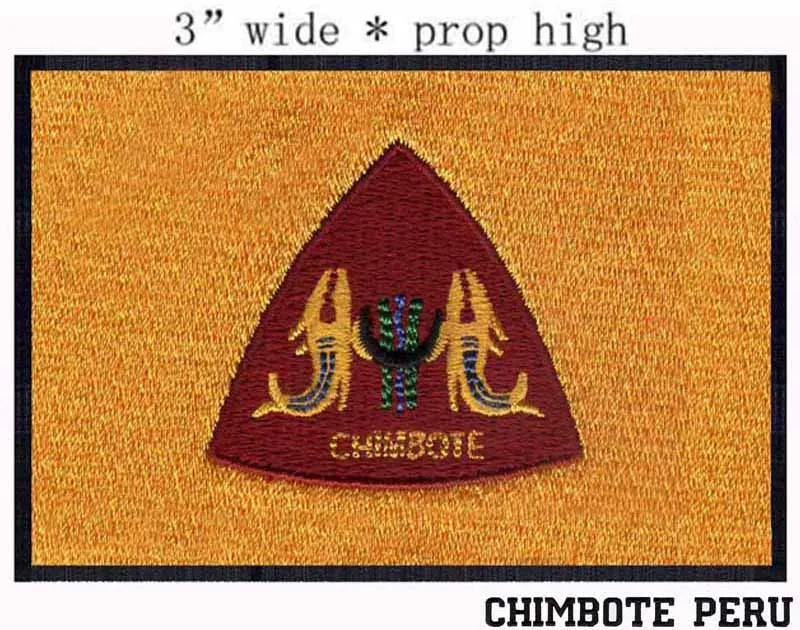 

Chimbote, Peru Flag 3" wide embroidery patch for gold yellow/iron on patches logos/badge for fashion
