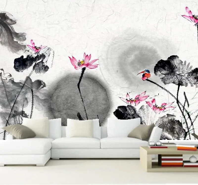 

Custom 3D murals,Fresh lotus leaf Chinese background papel de parede,hotel restaurant living room sofa TV wall bedroom wallpaper