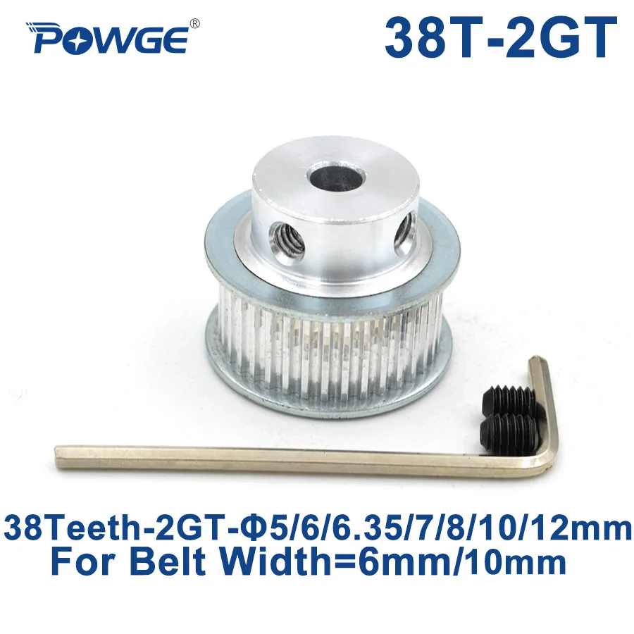 Зубчатый шкив POWGE с 38 зубцами 2GT отверстие 5/6/6 35/7/8/10/12 мм для GT2 открытый синхронный