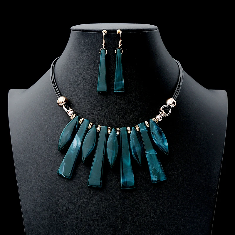 

2019 New Luxury Fashion Acrylic Classic Jewelry Set Women's Long Charm Necklace Earrings 2 Pcs Wedding Set Accessory Gift Boho