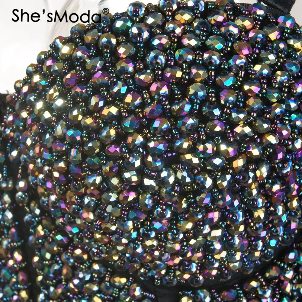 She'sModa Metal Bead Bustier Pearls Diamond Push Up Night Club Bralette Women's Bra Cropped Top Vest Plus Size