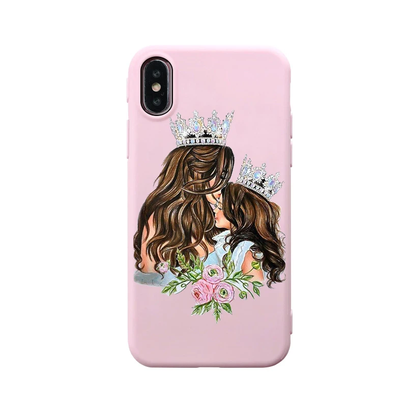 16 Мягкий розовый силиконовый чехол для телефона для iPhone 8 с коричневыми волосами для девочек, модный супер мама для Iphone 7 6 6S Plus X XS MAX XR 10 Etui - Цвет: 16