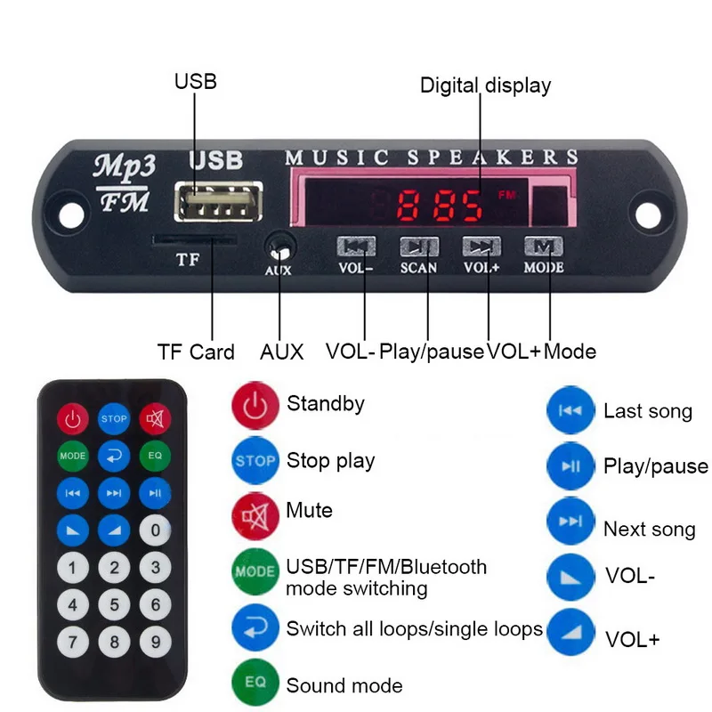 TOSPRA MP3 плеер со слотом для sd-карты/USB/FM 5 в 12 В аудио модуль пульт дистанционного