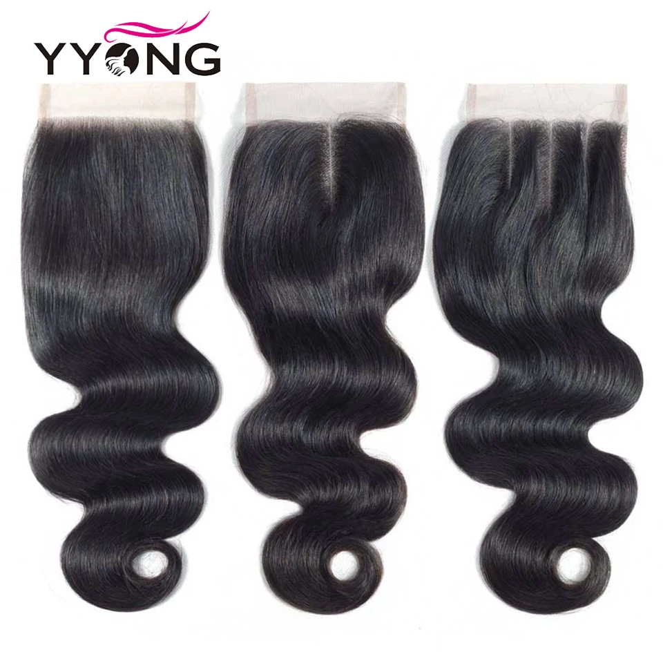 

Yyong Brazilian Body Wave Closure Remy 4X4 Medium Brown Lace Closure Free/Middle/Three Part Swiss Lace With Baby Hair 8"-22"