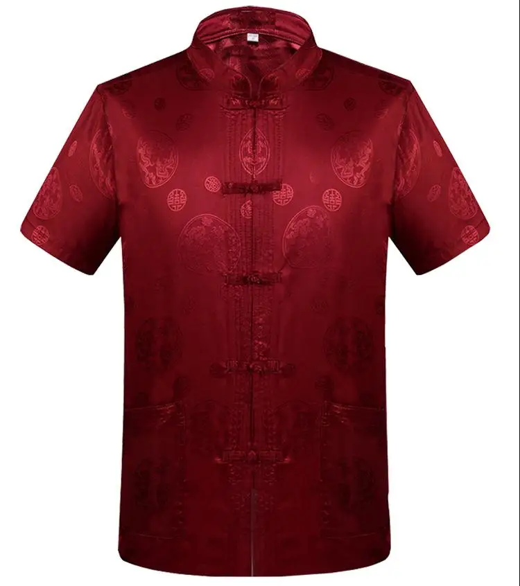 wine red 3 Плюс размер 4XL Лето Кунг-фу Рубашка Блузка мужская с коротким рукавом Традиционный китайский костюм Тан Топ Мужской Тай Чи униформа - Цвет: wine red 3