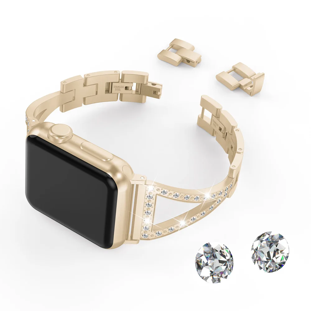 Pgold Ремешок из нержавеющей стали для Apple Watch Band 38 мм 42 мм iWatch ювелирные изделия из нержавеющей стали браслет со стразами роскошный ремешок для Apple - Цвет ремешка: Pgold