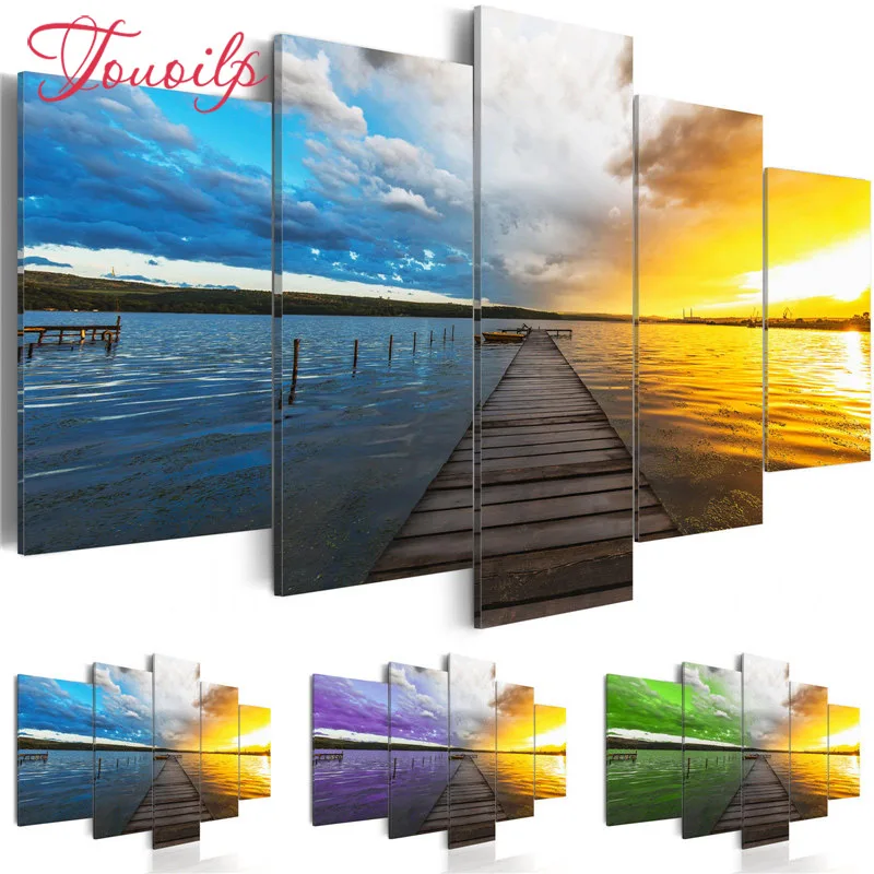 TOUOILP Full Square/Round Drill DIY 5pcs Diamond Painting"Sunset seascape ferry"Embroidery Cross Stitch 5D Home Decor Gift | Дом и сад