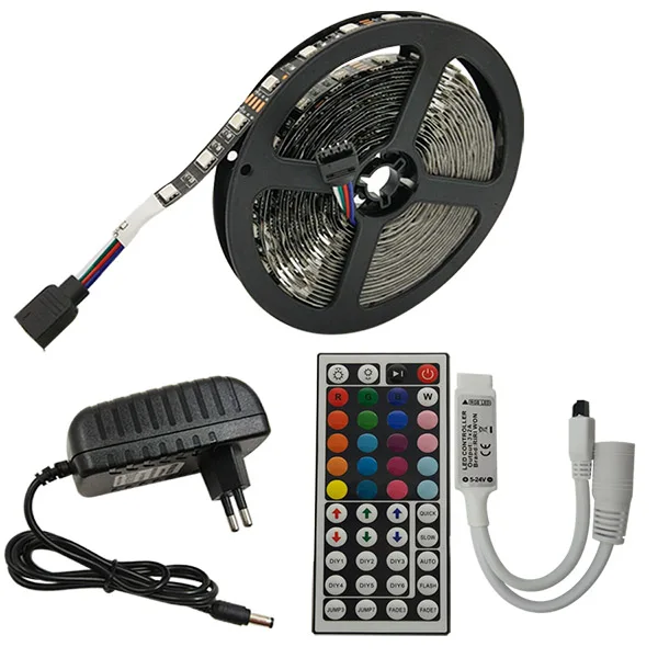 5M Full Set 5 м RGB Светодиодная лента 5050 SMD DC 12 В лента гибкая лента не водостойкая с удаленной светодиодной лентой se контроллер света адаптер полный комплект - Испускаемый цвет: 5M Full Set