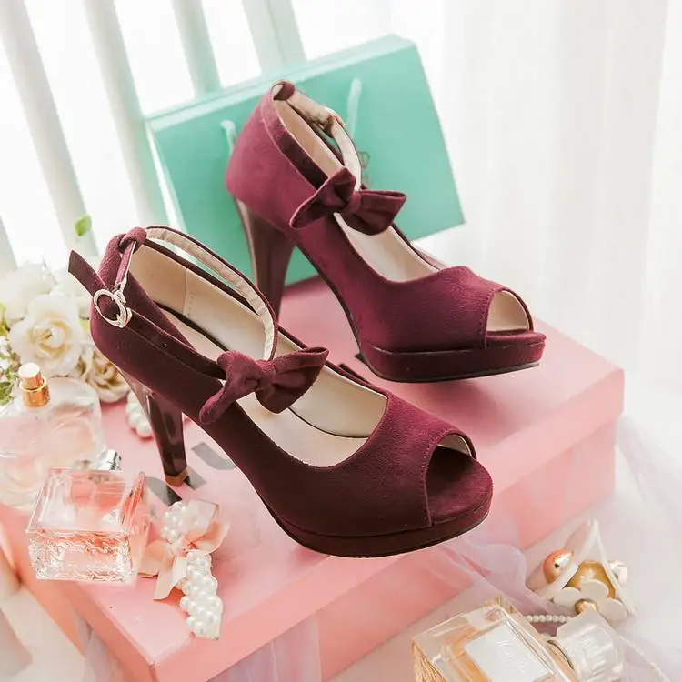 Красный Zapatos De Mujer; Туфли на каблуке 9 см; женские туфли-лодочки с открытым носком и бантом; фиолетовая женская обувь - Цвет: Красный