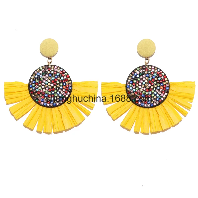 style 2 yellow Новые модные секторные стразы серьги с бахромой для женщин Bohemia Lafite Raffia висячие серьги массивные ювелирные изделия - Окраска металла: style 2 yellow