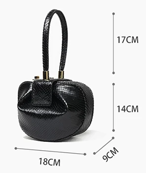 Vintage Elegant Pillow Boston Box Snake Python Handbags Real Genuine Leather Clutches Evening Bags Women Female Niche Pouch