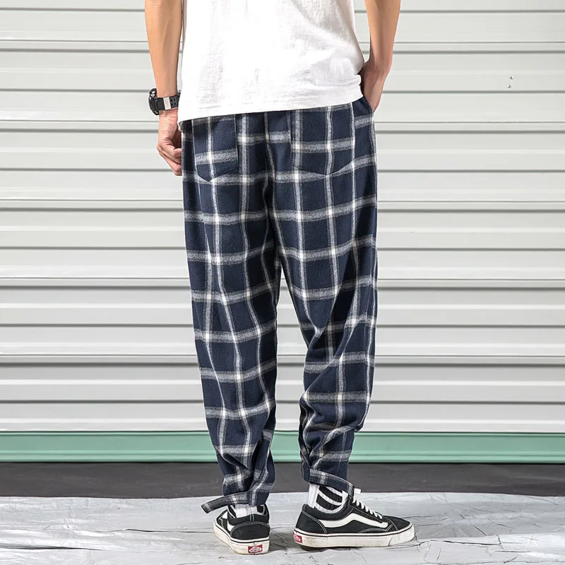 Мужские клетчатые брюки до щиколотки демисезонные уличные брюки-шаровары с