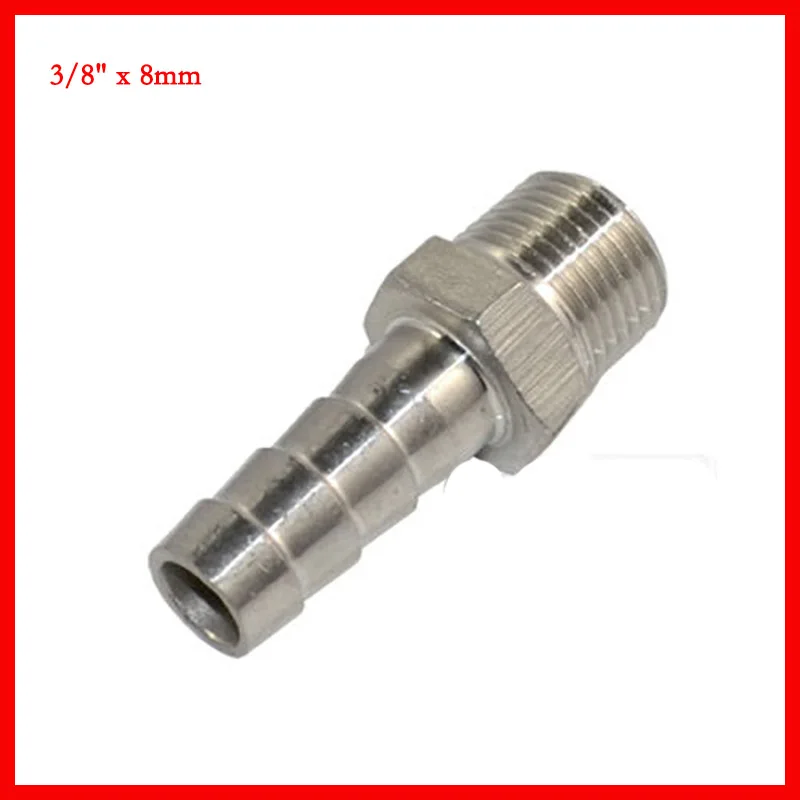 

New arrival Stainless Steel SS304 3/8" x 8mm Male thread Pipe fitting barb Hose Tail Connector 5 pcs/lot