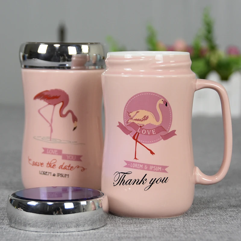 Joyclad новые милые розовые Фламинго Керамика стакана воды с крышкой Кофе Чай кружка