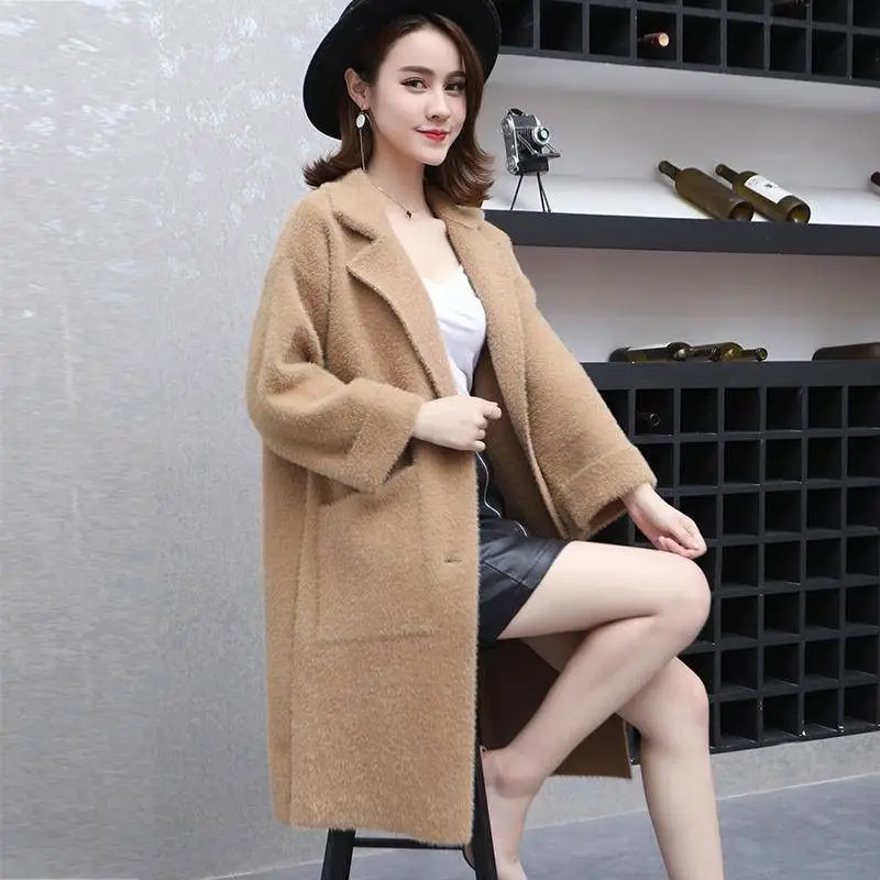 Женский вязаный свитер A30 длинный теплый кардиган с длинным рукавом имитация