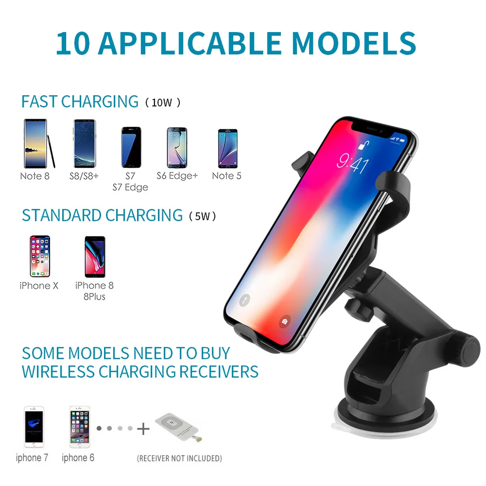 ATORCH автомобильное крепление Qi Беспроводное зарядное устройство для iPhone X Plus Samsung